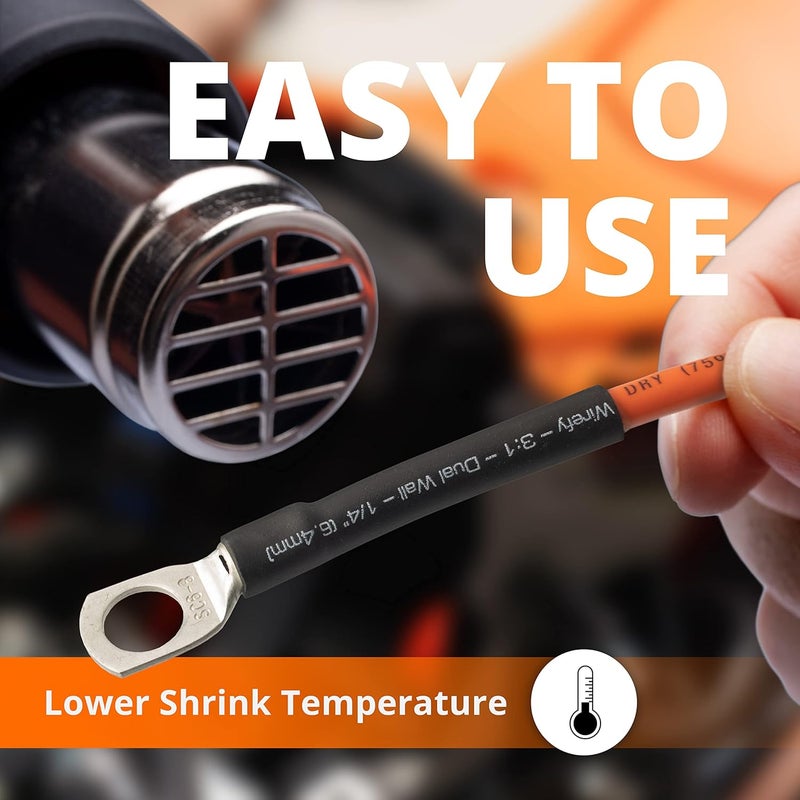 Wirefy 5/8" Heat Shrink Tubing - 4:1 Ratio - Adhesive Lined - a resistant Heat Shrink - 50 Feet Roll - Black - Image 4